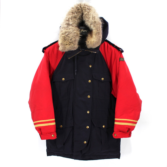 Ralph Lauren Fur Hooded Down Insulated Red Navy Military Parka Coat S Vintage